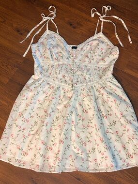 Forever 21 White Sundress with Pink Rose Print